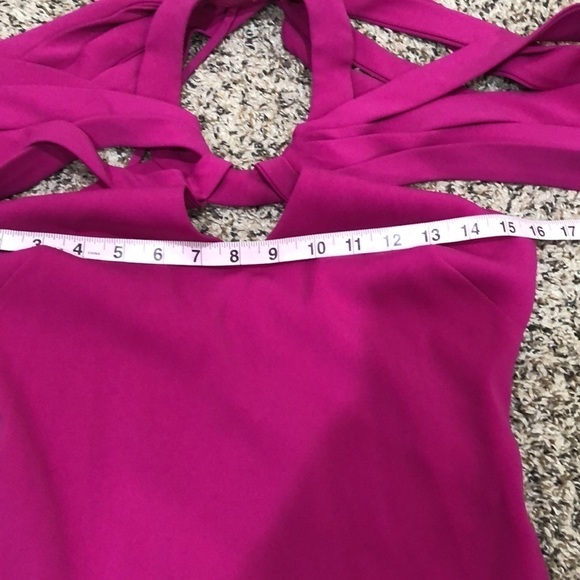 Badgley Mischka Formal Dress Gown Size 0 Magenta Crepe Caged Strappy Draped - Picture 8 of 9